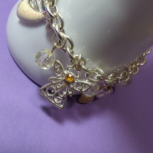 Oval Link Chain Charm Bracelet  With Angel Theme Vintage Lobster Clasp - Picture 7 of 11